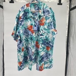 Van Heusen Hawaiian style Blue and Green Casual Button Down Shirt XXL